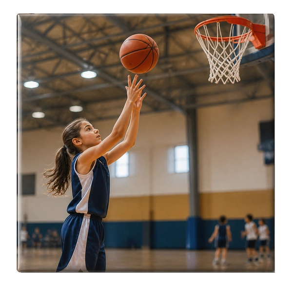Imán personalizado con una fotografía de una jugadora de baloncesto